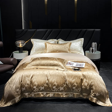 Gold White Luxury European Palace Satin Jacquard Egyptian Cotton 1000TC Duvet Cover Bedding Set
